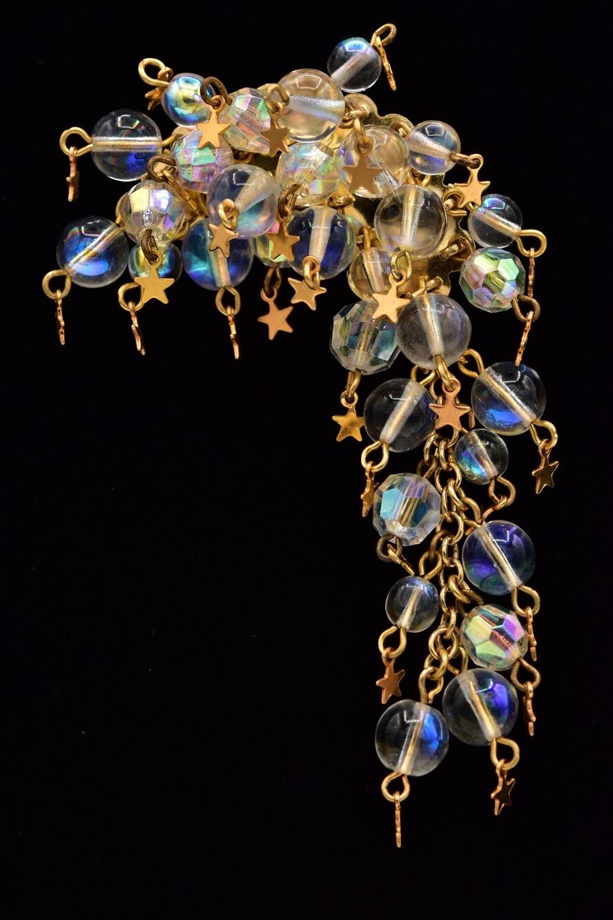 Kirks Folly Vintage Aurora Borealis Beaded Star Brooch Pin Cascade Gold BinAT